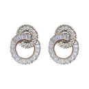 Fashion Double Round Micro-Assembled Cz Stone Earrings Female Models White