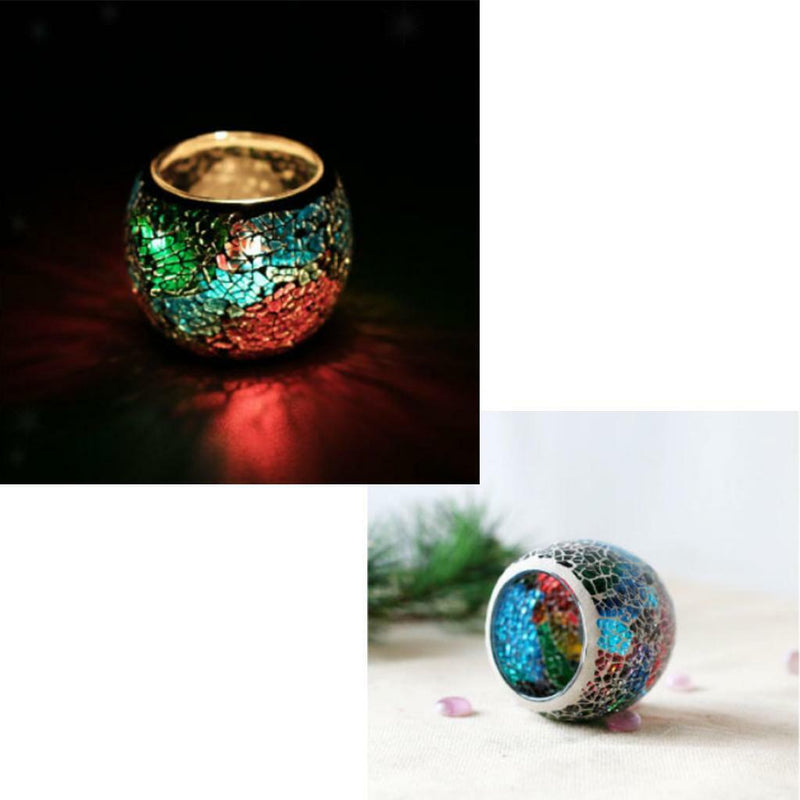 2x Colorful Mosaic Glass Candle Holder Votive Tea Light Holder Succulent Pot