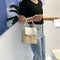 Straw Weave Women Bucket Handbags Summer Beach Totes Shoulder Bags (White)