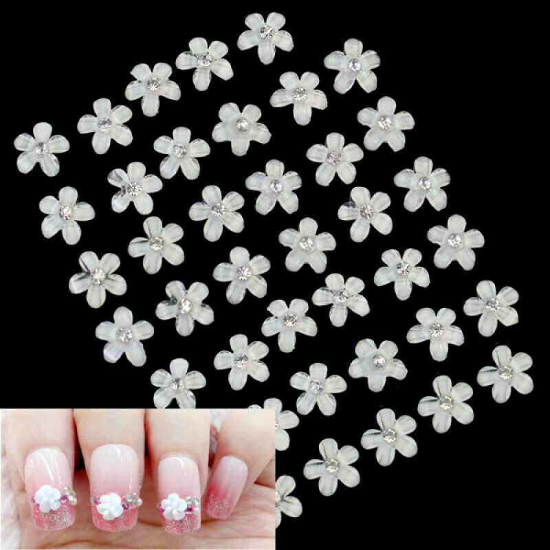 40Pcs Rhinestone Decor Flower Design Nail Art Tips DIY Beauty Manicure Accessory