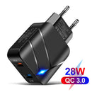 28W USB Charger Quick Charge 3.0 Wall Charger for Phone Tablet (EU Black)