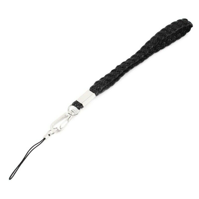 Wrist Flat Braid Cord Choker for Smartphone Black 22 cm X1R4