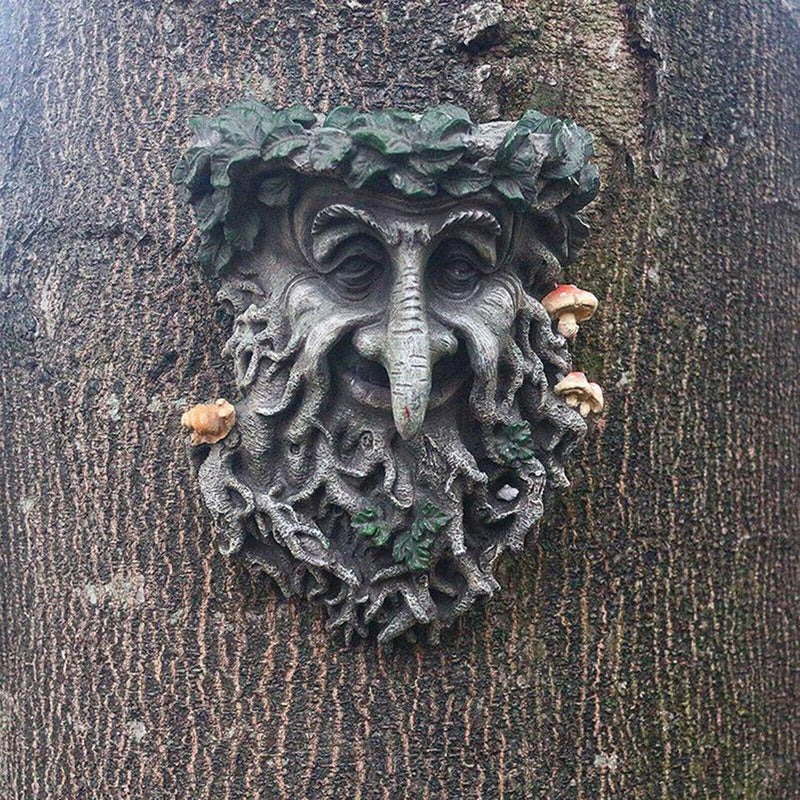 Old Man GreenMan Tree Face Leaf Garden Yard Tree Fence Ornament Sculpture