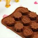 15Cavity Silicone Flower Rose Chocolate Cake Soap MoldIce Baking Tray Mould New