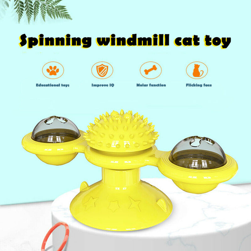 Cats Puzzle Turntable Windmill Ball Interactive Toys Pet Supplies (Yellow) A