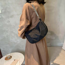 Nylon Women Shoulder Handbags Solid Ladies Travel Messenger Bags (Black) A