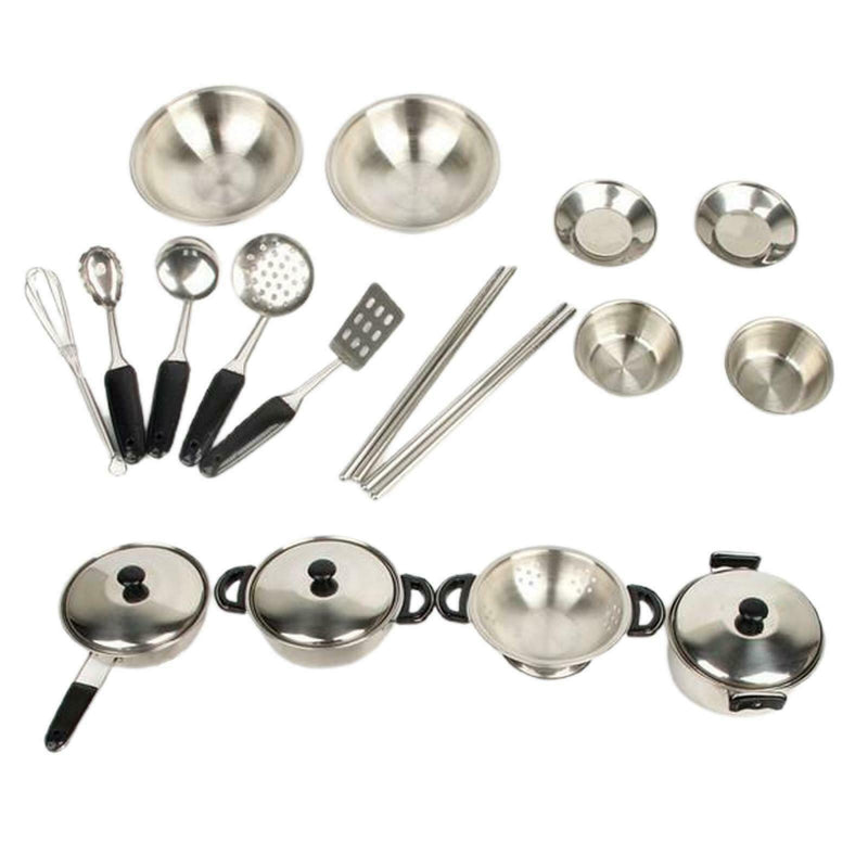 20x Kitchen Pretend Play Toys Stainless Steel Cookware Pots and Pans Set