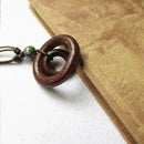 Unisex Retro Double Circle Pendant Brown Wood Bead Pendant Rope Chain Neckl S9C2