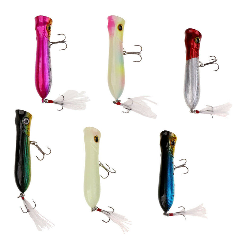 6pc Hard Plastic Fishing Lure 8.4cm 12g Popper Floating Lure Artificial Bait