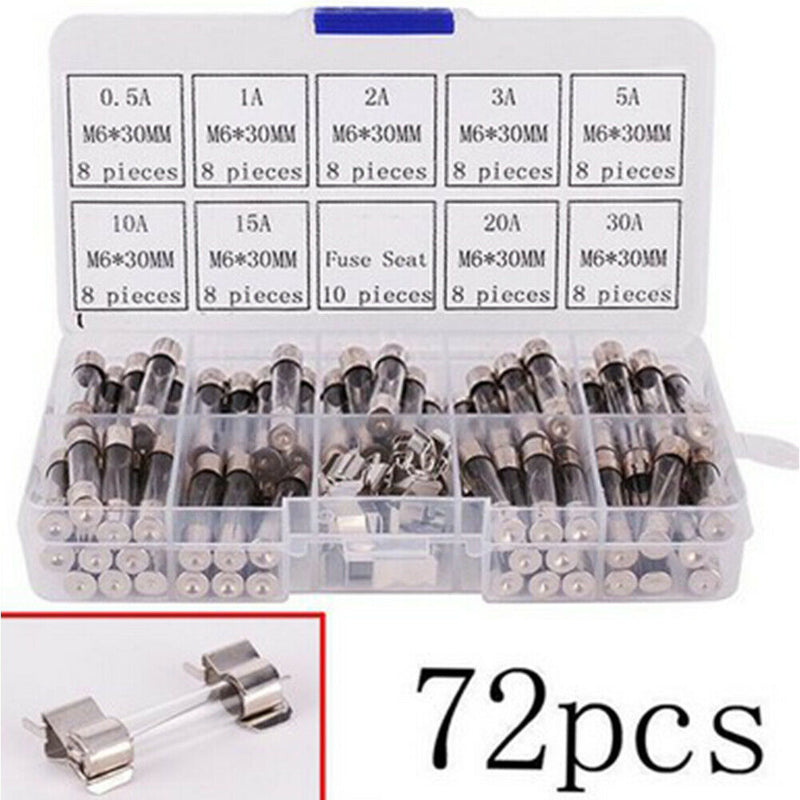 6x30mm Assorted Kit Fuses Safe Holder Tube Glass Multi Current Car Tool