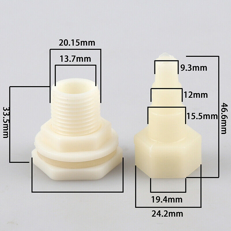 1/2" tank Bulkhead Pipe Joints bucket inlet outlet connector water tank drai Hn