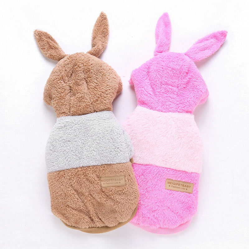 Pet Puppy Dog Comfortable Rabbit Shape Jacket Warm Plush Coat Pink