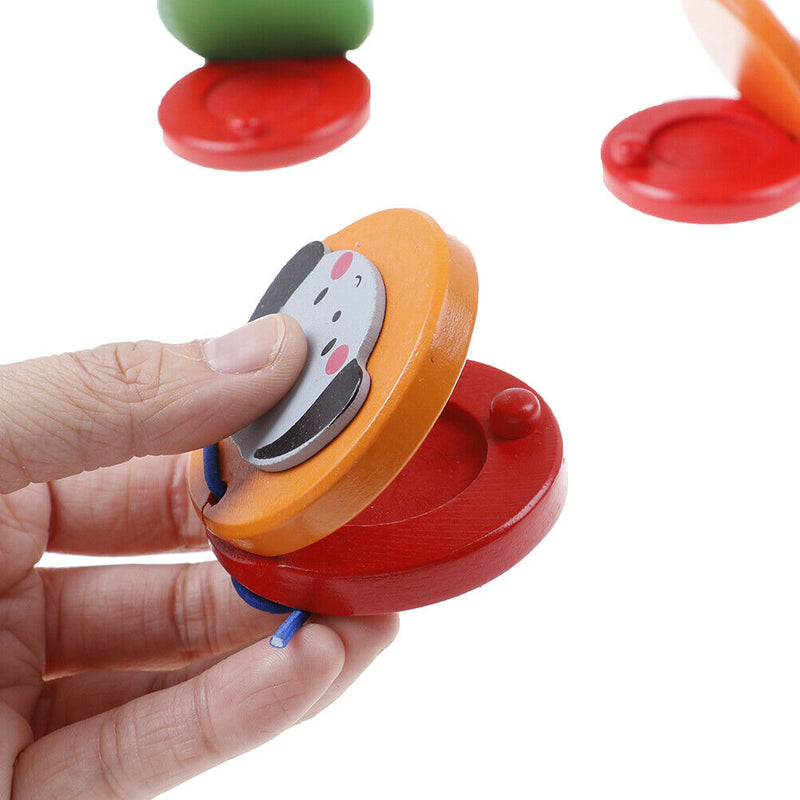 Cartoon Castanets Kids Child Baby Wooden Castanet Clapper Handle Musical ToyME