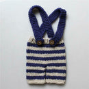 Cute Infants Photo Shoot Suspender Trousers Knit Hat 2pcs Newborn Baby Set