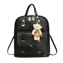 Women Student Preppy Style Cute Bear Pendant Bookbag Backpack(Black)
