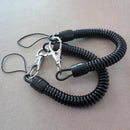 Elastic Plastic Chain Strap Coil Cord Rope Keyring Lanyard Hiking Black