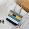 Fashion Striped Shoulder Handbags Women Canvas Large Shopping Totes (Grey)