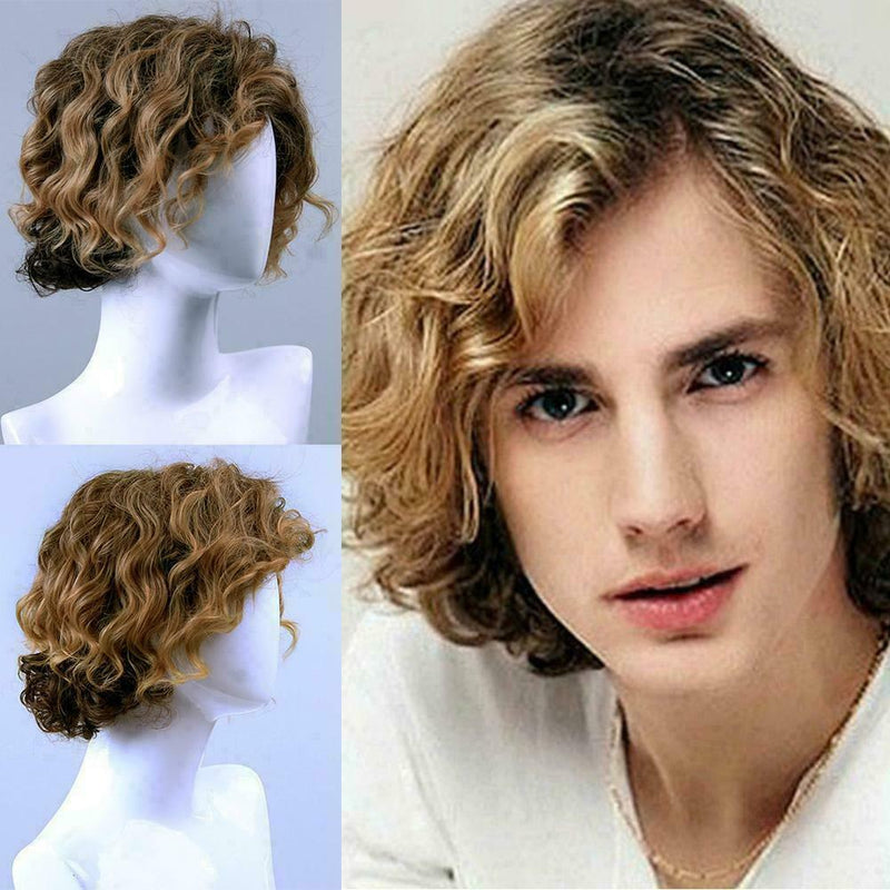 Men's Wig Big Wavy Highlighted Long Curly Hair Wig & Cap Wig Casual Multi-C Z5O7