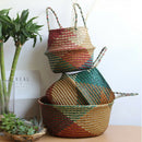 Seagrass Wicker Basket Flower Pot Folding Storage Basket Home Decor Red