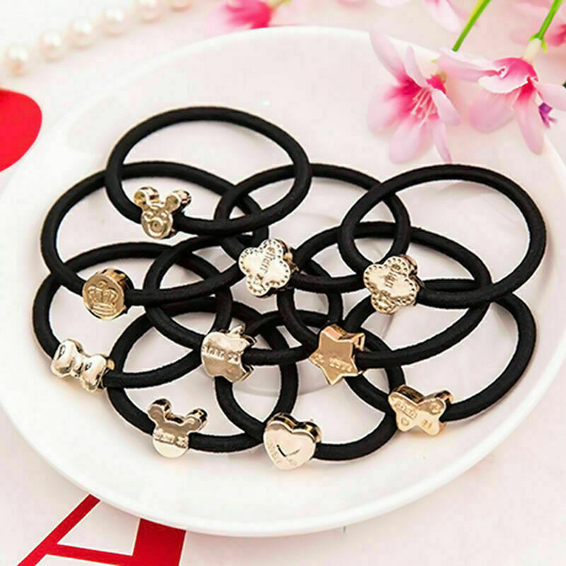 10PCS Women Black Elastic Hair Ties Bands Ropes Ring Ponytail-Holder R1T3 Q3B1