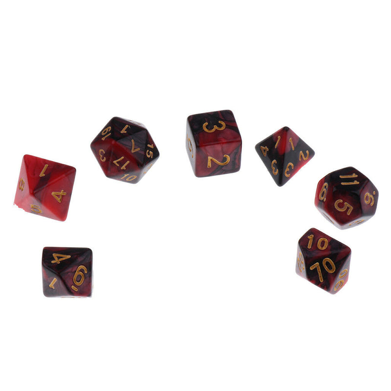 7Pcs Polyhedral Digital Dices Dies Game for  Red & Black