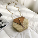 Hex-shape Straw+PU Shoulder Handbags Beach Women Top-handle Bags (Brown) SN9F