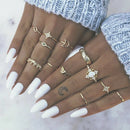 Rhinestones Moon Star Crown Finger Rings Knuckle Midi Opal Rings Set