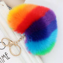 Rainbow Heart Fluffy Ball Keychain Car Key Ring Holder Bag Charm Ornament