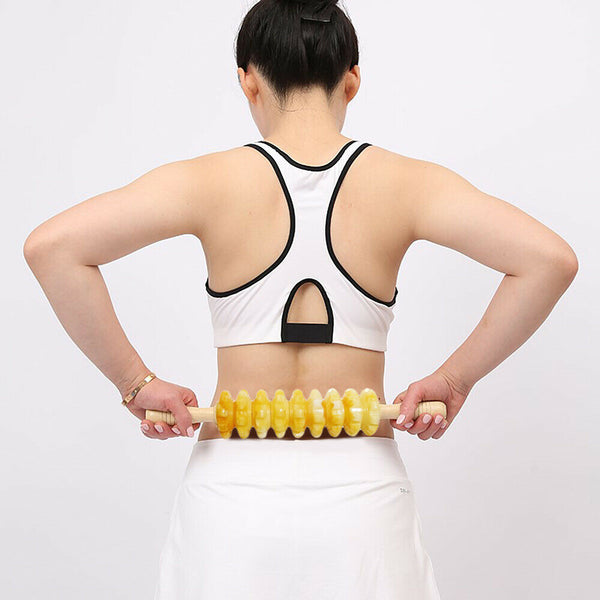 Massage Roller Stick Plastic Wheel Wood Handle Health Massager 9 Rollers f. Body
