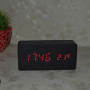 Multicolor Sound Control Wooden Wood Square Led Alarm Clock Desktop Table D