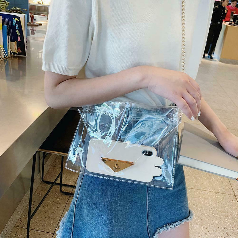 WomenTransparent PVC Envelope Messenger Bags Crossbody Clutch Totes (Clear) A