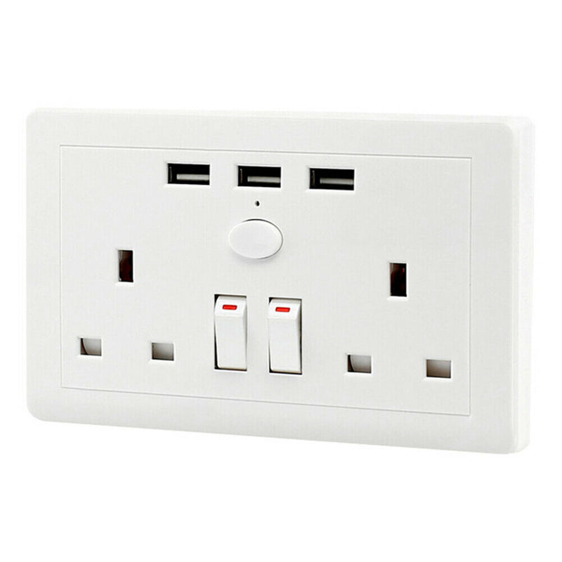 Durable With 3 USB Charger Outlet Smart Wall UK Plug Portable Electronic Socket
