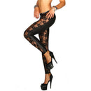 Womens Black Rose Vine Sheer Stretchy Floral Lace Leggings Tight Pencil Pants Bj