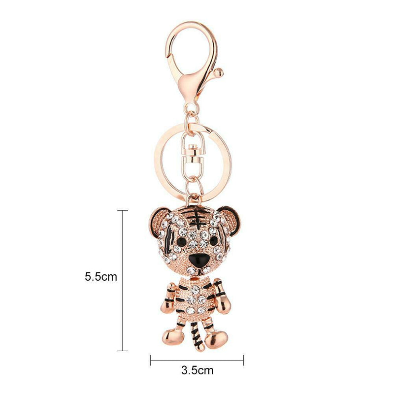 Shining Women Cute Tiger Elegant Rhinestones Keychain Rings Car Bag Pendant