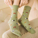 1 Pair Women Cute Cat Pattern Cotton Socks Anti-slip Fast Breathable T4J9