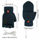Winter USB Rechargeable Electric Heated Mitten Knitted Gloves Half Finger Cable