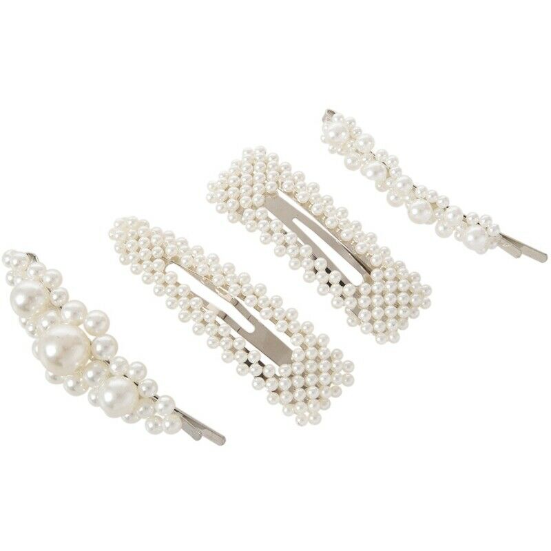 4X(Pearls Hair Clips For Women Girls 4Pcs Large Bows/Clips/Ties For BirthdaQ9A4)
