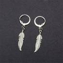 Men Women Stainless Steel Dangle Feather Ear Stud Hoop Earring Punk Pendant Cool