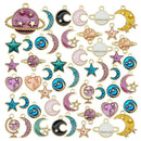 20 PCS Enamel Plated Mixed Moon Star Planet Pendant Charms for Bracelet Necklace