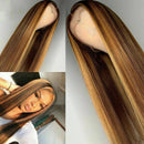 Women Fashion Brown Highlight Ombre Human Hair Wigs Long Brazilian Hair Wigs US