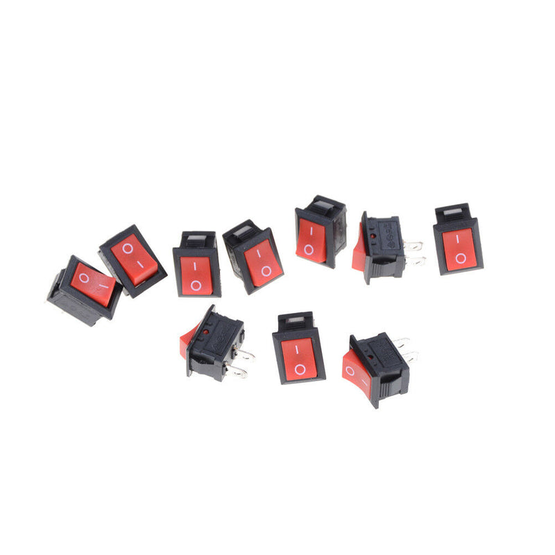 10pcs Red Rocker Switch 2 Pin KCD1-101 250V 6A Boatlike Switch 15*21MMA Nw