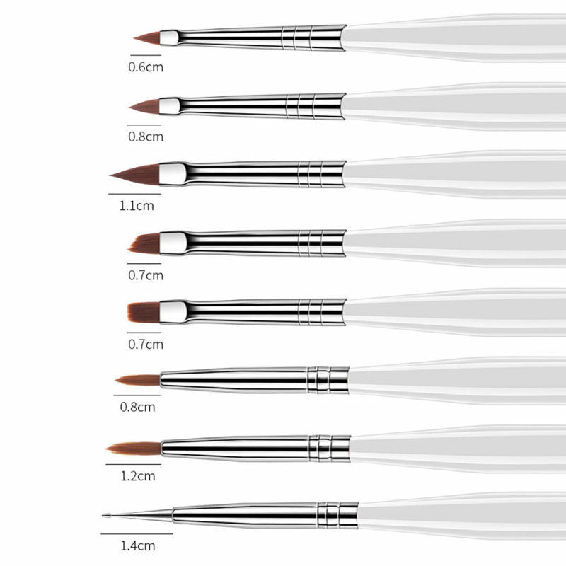 Practical 8X Set Of White Nail Design Brush Pen Fine Detail Tips Drawing Tools