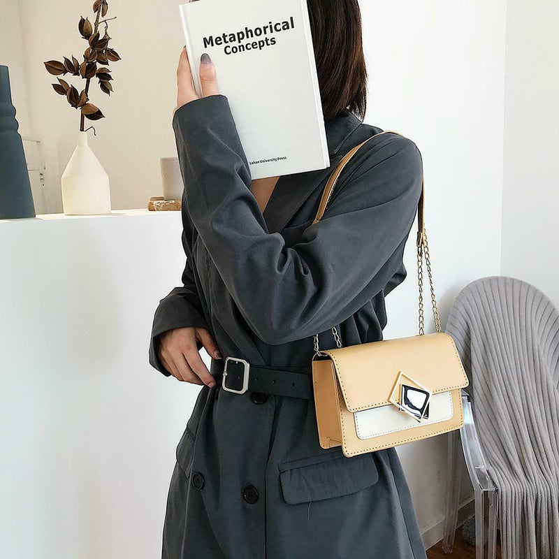 Fashion Messenger Bag Women Leather Metal Buckle Shoulder Handbag (Yellow) A