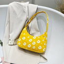 Women Flower Daisy Handbag Nylon Casual Underarm Shoulder Tote Bag (Yellow)