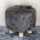 2pcs 16" Comfy Furry Footstool Cover Round Stool Slipcovers Protector Gray