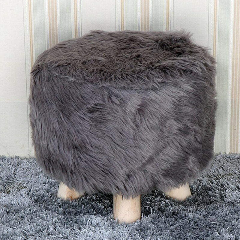 2pcs 16" Comfy Furry Footstool Cover Round Stool Slipcovers Protector Gray