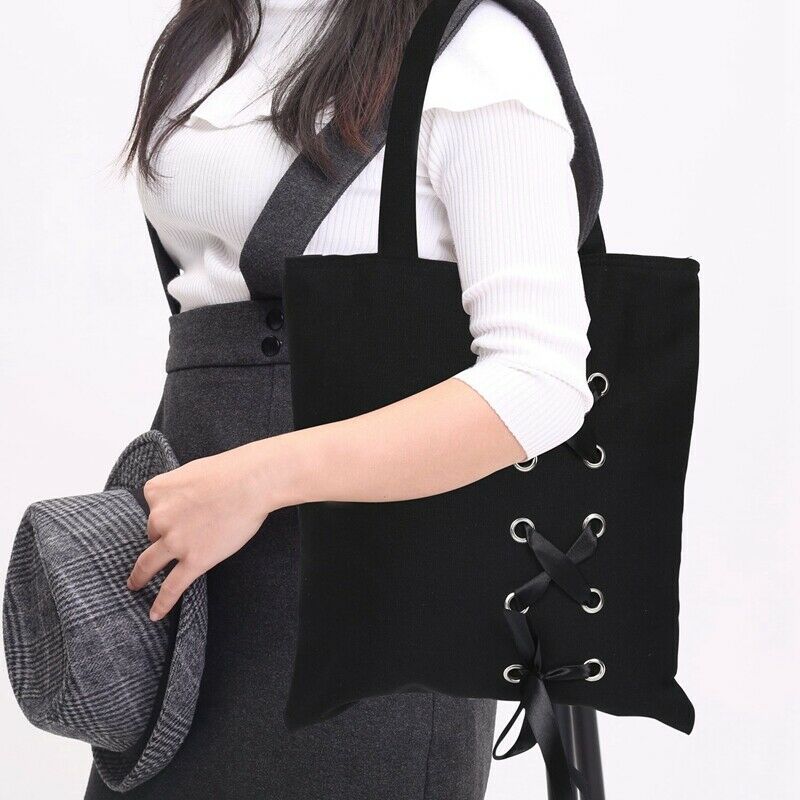 New Women's Casual Lace-up Canvas Tote Bag Female Canvas Shoulder Bags cros B6W1