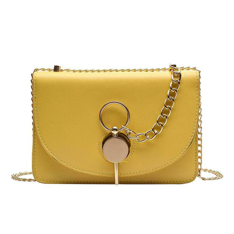 Fashion Women Messenger Bag Leather Pure Color Chain Shoulder Bag (Yellow)