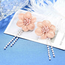 Pink Flower Dangles Earrings Korean Elegant Long Ear Drop for Girl Jewelry Women