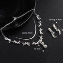 Women Leaf Flower Wedding Bridal Bride Jewelry Crystal Necklace Earrings Set